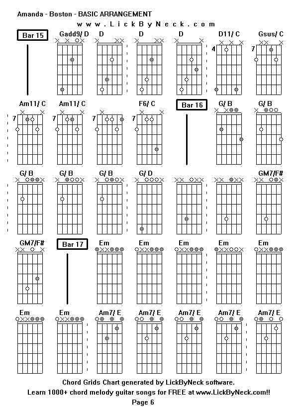 Chord Grids Chart of chord melody fingerstyle guitar song-Amanda - Boston - BASIC ARRANGEMENT,generated by LickByNeck software.